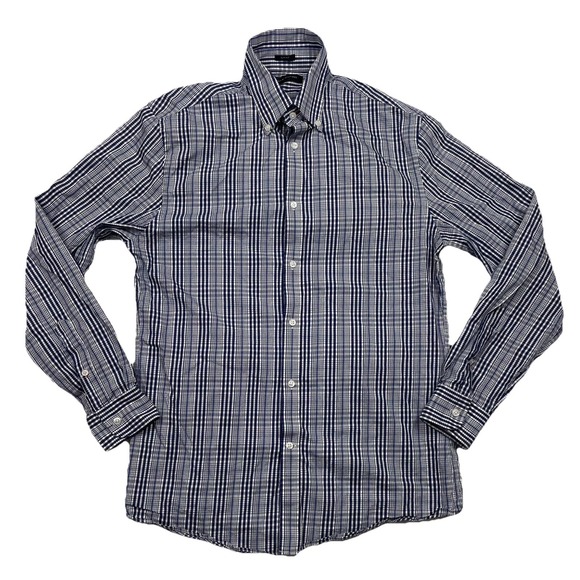 Tommy Hilfiger Button Down Shirt Men's Size Medium 15" Neck Blue White Slim Fit - Picture 1 of 6